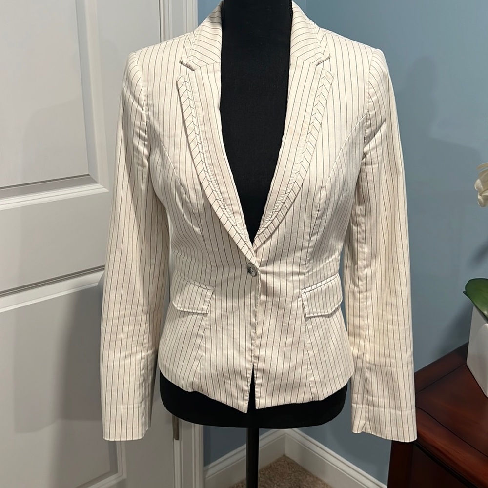 White House Black Market White, Pinstripe Suit Jacket Size 2